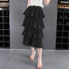 Polka Dot Tiered Layered A-line Midi Skirt