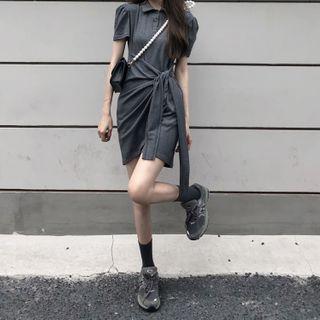 Short-sleeve Plain Knot Dress