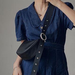 Wide Strap Zip Crossbody Bag Black - One Size