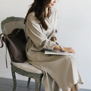 Round-hem Maxi Shirtdress With Sash