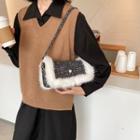 Furry Trim Tweed Shoulder Bag