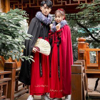 Couple Matching Dragon Embroidered Hooded Cape