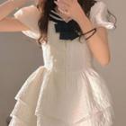 Short-sleeve Sailor Collar Bow Mini Corset Dress