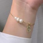 Faux Pearl Charm Bangle 1 Pc - Gold - One Size