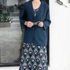Plain Blazer / Patterned Strappy Midi Dress
