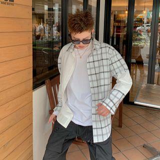 Long-sleeve Checker Paneled Shirt