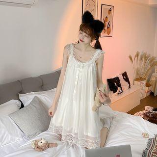 U-neck Plain Lace Bow Mini Dress As Shown In Figure - One Size