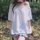 Lace Trim Off-shoulder Short-sleeve Top