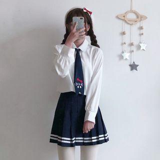 Long-sleeve Shirt / Pleated A-line Skirt