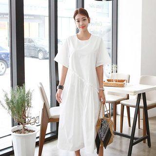 Diagonal Frill Long Boxy Dress White - One Size