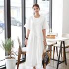 Diagonal Frill Long Boxy Dress White - One Size