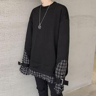 Tweed Panel Fringed Pullover
