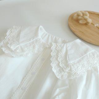 Layered Collar Lace Trim Blouse White - One Size