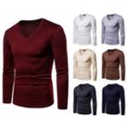 Long Sleeve V-neck Plain T-shirt