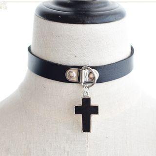 Cross / Heart Pendant Faux Leather Choker