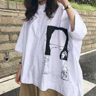 3/4-sleeve Oversize Graphic Shirt