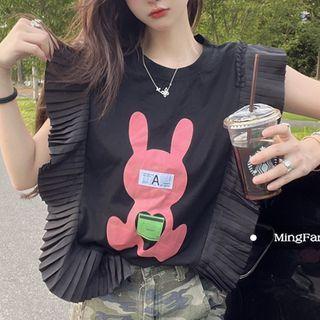 Sleeveless Ruffled Rabbit Print Top