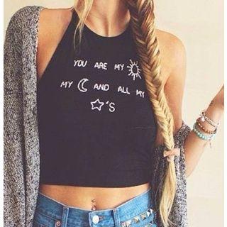 Spaghetti-strap Lettering Crewneck Halter Slim Camisole Top