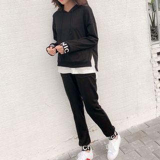 Set: Lettering Drawstring Hoodie + Sweatpants