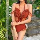 Mesh Panel Lace-up Swimsuit