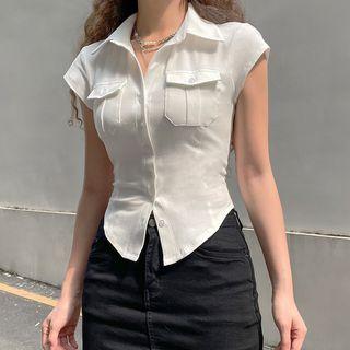 Plain Short Sleeve Button-up Shirt