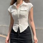 Plain Short Sleeve Button-up Shirt
