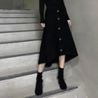 Asymmetric Knit Midi A-line Skirt Black - One Size