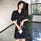 Daisy Print Short Sleeve V-neck A-line Dress