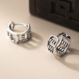 Layered Sterling Silver Hoop Earring 1 Pair - S925 Silver - Silver - One Size