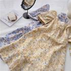 Puff-sleeve Ruffle-trim Floral Dress