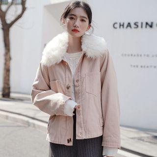 Faux Fur Trim Button Jacket