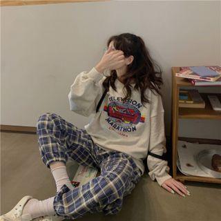 Plaid Harem Pants Blue - One Size