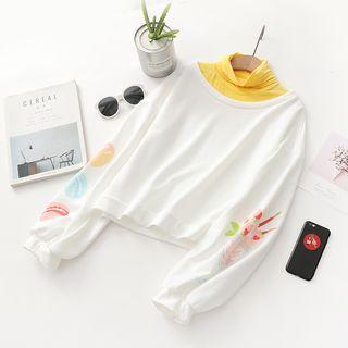 Turtleneck Printing Long-sleeve Top White - One Size