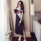 Short-sleeve Cold-shoulder Midi T-shirt Dress
