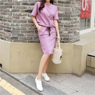 Set: Drawstring-waist T-shirt + Band-waist Pencil Skirt