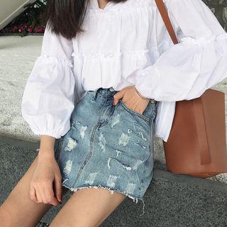 Washed Distressed Denim Skort