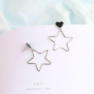 925 Sterling Silver Star Drop Earring Stud Earring - Silver Stud - 1 Pc - Black - One Size