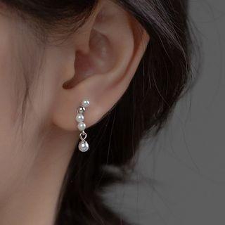 925 Sterling Silver Faux Pearl Earring 1 Pair - Silver & White - One Size