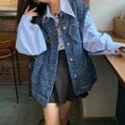 Tweed Button-up Vest / Puff-sleeve Shirt