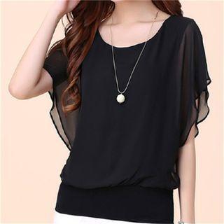 Batwing Sleeve Plain Loose Fit Chiffon Top