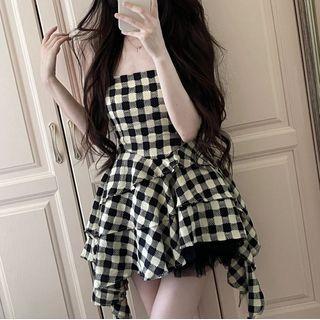 Plaid Ruffled Tube Dress