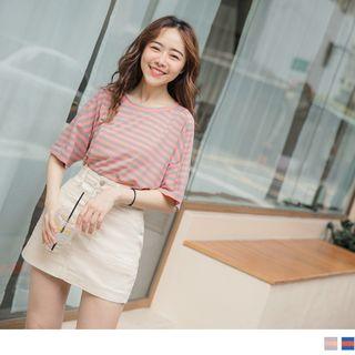 Short-sleeve Striped Round Neck T-shirt