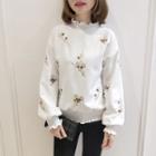 Embroidered Ruffle Collar Pullover