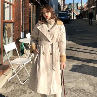 Faux-shearling Double-breasted Coat With Belt Ivory - One Size