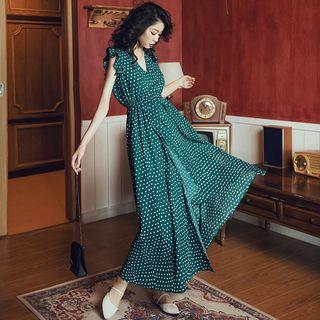 Dotted Sleeveless Maxi Sun Dress