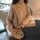 Cable Knit Tie-side Sweater / Dotted H-line Skirt