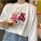 Bear Print Cropped Sweatshirt