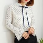Pleated Bell Sleeve Lace-up Pattern Top