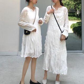 Set: Long Sleeve V-neck Dress + Slipdress