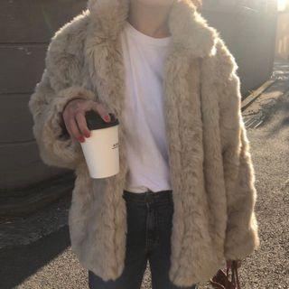 Faux Fur Coat Light Brown - One Size